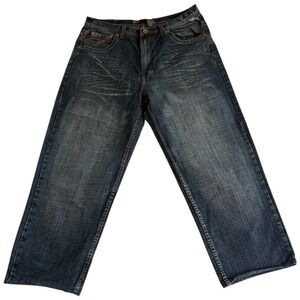 Royal Blue Jeans Mens 38x34 (38x27.5) Blue Denim Logo Straight Leg Everyday Wear